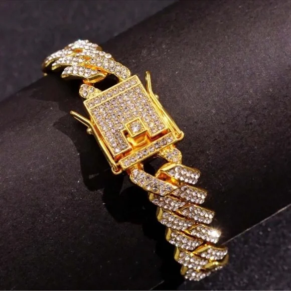 1pc Gold Metallic Bracelet With Rhinestone - Picture 2 of 5